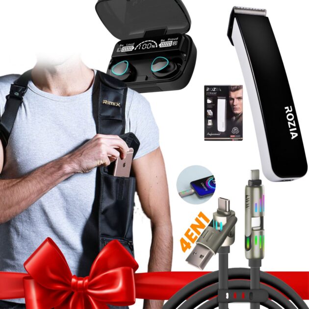 طقم سماعات + ماكنة حلاقة + كابل شحن + صاكوشة